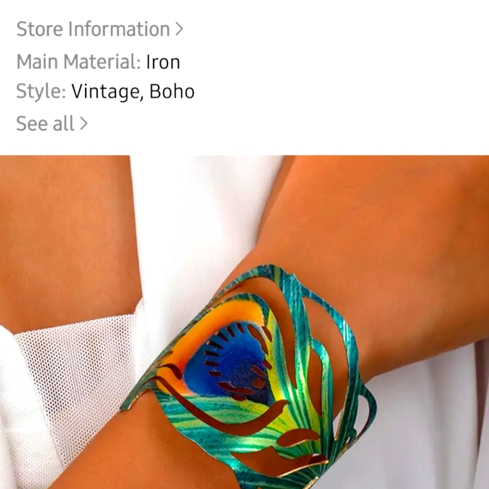 Boho Vintage Peacock Cuff Bracelet